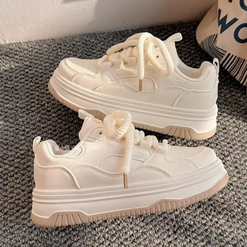 Round-toe Lace-up Casual White Thick-soled Vulcanized Shoes Seasonal
