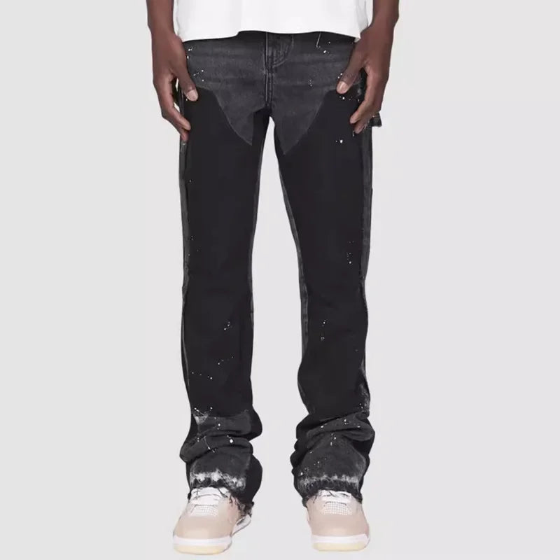 Y2k Jeans Men Painting Patch Baggy Stacked Jeans Fashion Work Wear