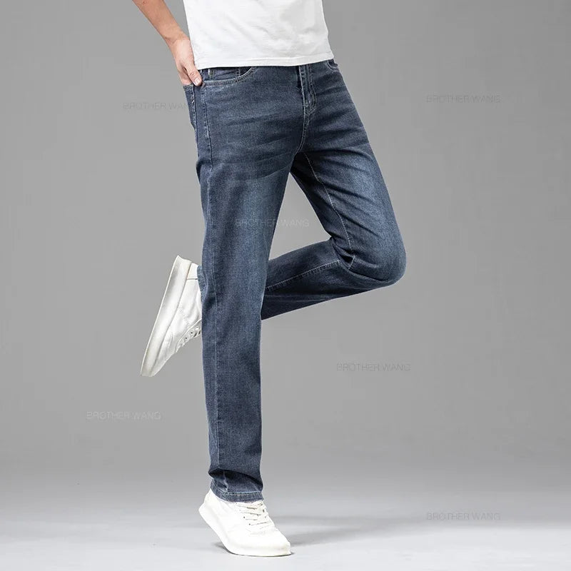 Summer Thin Men's Elastic Cotton Jeans Fashion Gray Comfortable