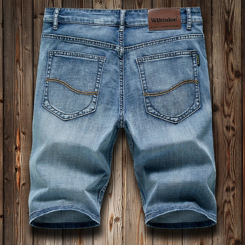 Summer Shorts Jeans Men Denim Pants Stretch Dark Blue Fashion Design