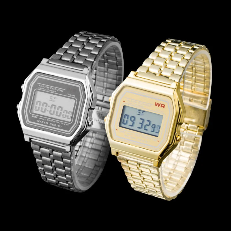F91W Steel Strap Watches Women Watch Men Business Clock Multifunction