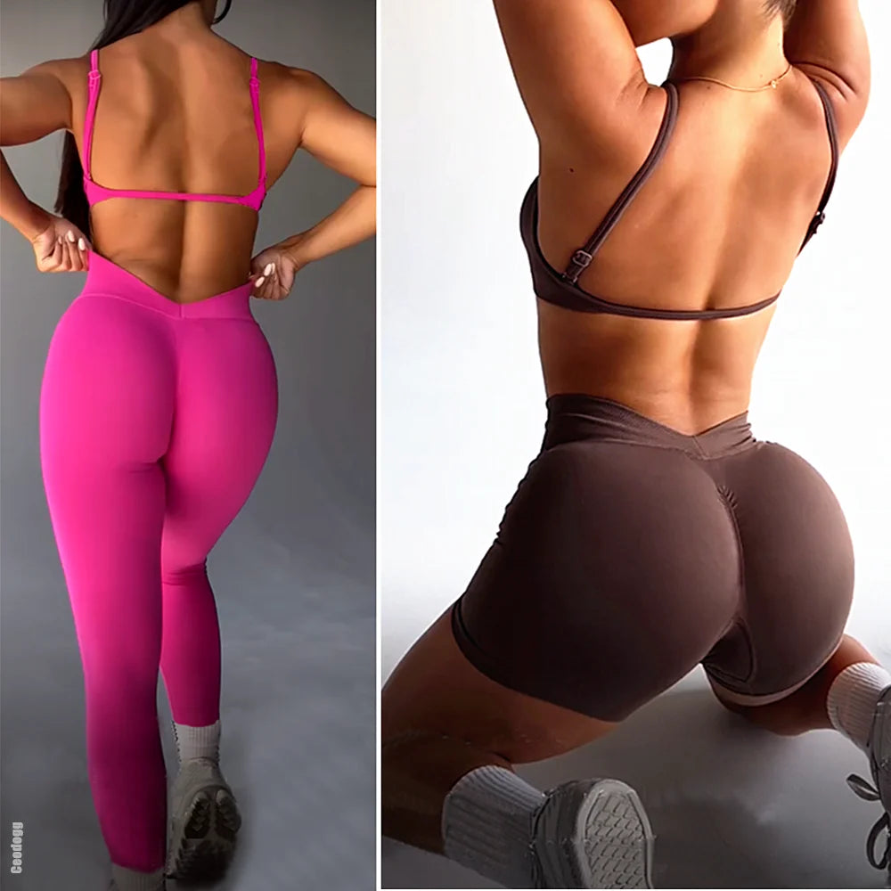 S-XL 1/2PCS Sport Bra Yoga Set Gym Suit V back Shorts Women Tracksuit