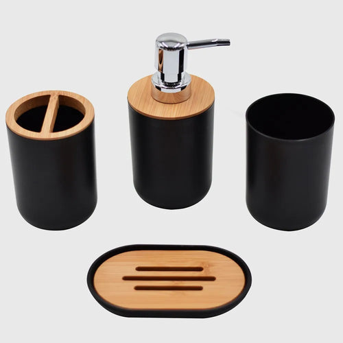 4-piece black bathroom accessories set, plastic toothbrush holder with