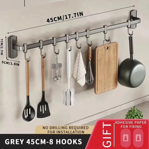 Wall Mounted Hooks Rack Kitchen Organizer Utensils Knife Holder