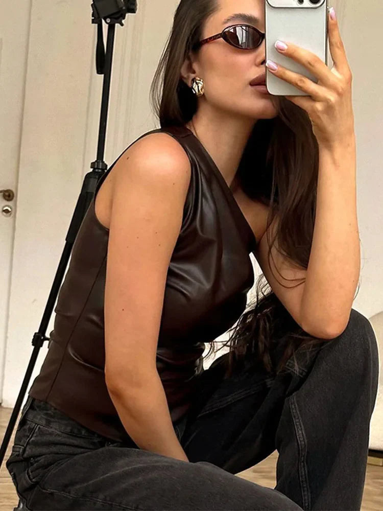 2024 Fall Snd Winter New Pure Color Slim Sleeveless One-Shoulder