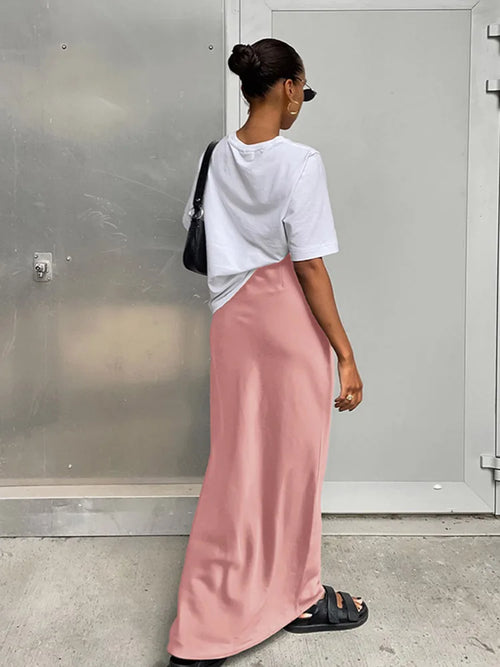 Elegant Satin Black Trumpet Skirts Fashion Slim High Waist Skirts