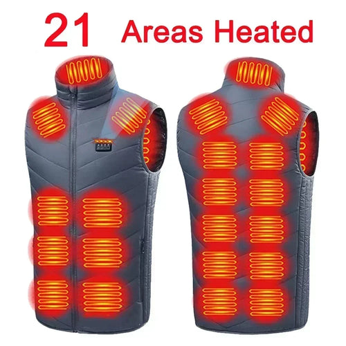 21 Zone Heating Vest Men's USB Infrared Thermal Jacket Smart Heating