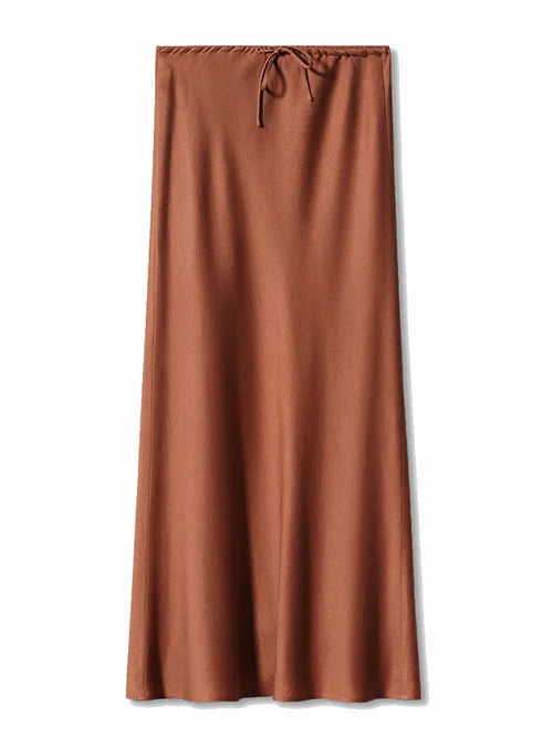 Streamgirl A Line Long Satin Skirts For Women Black 2024 Elegant High