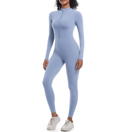S-XL 2025 Nylon Zipper Long Sleeve Yoga Set Women One Piece Jumpsuit