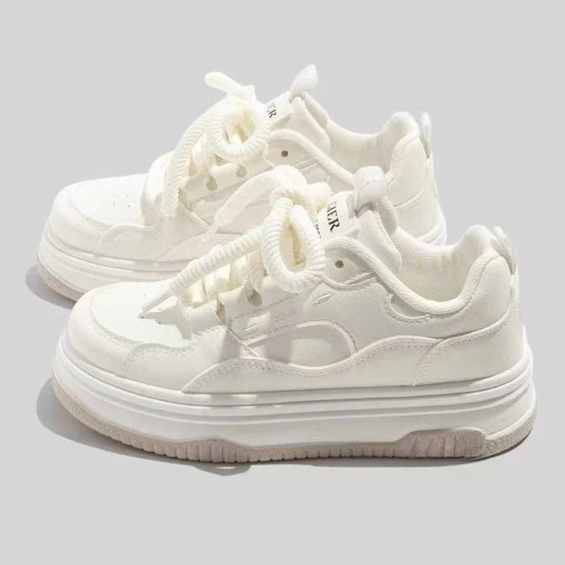 Round-toe Lace-up Casual White Thick-soled Vulcanized Shoes Seasonal