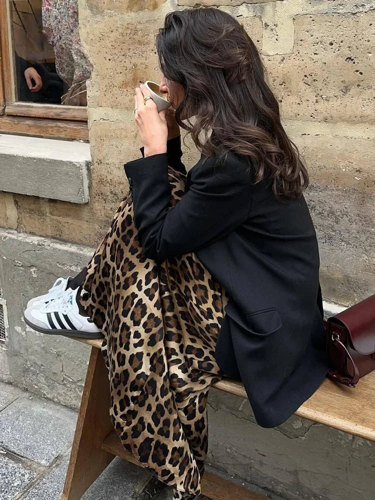 ASDS 2024 Vintage Women's Leopard Print Satin Skirt Female Summer High
