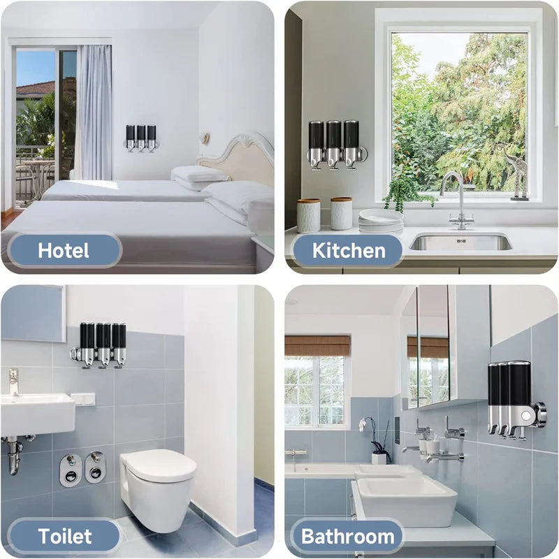 Manual Liquid Soap Dispensers double/triple 500ml Wall Mounted Shampoo