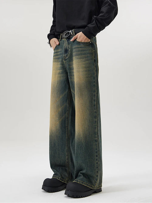 4 Colors Autumn Vintage Distressed Men's Baggy Straight Jeans Fashion