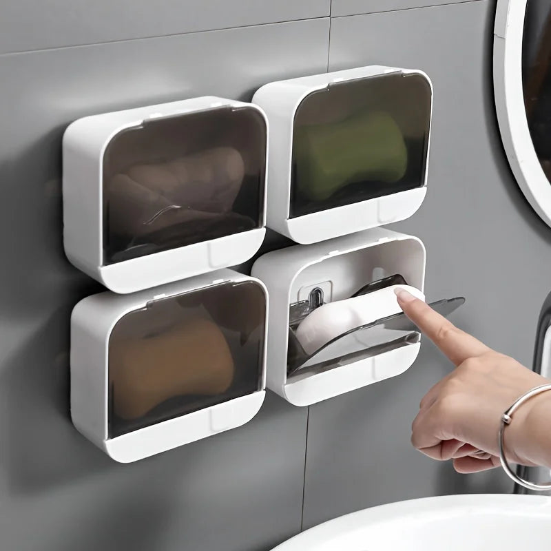 Bathroom Soap Holder Flip Lid Soap Storage Box Wall Mounted No Punch