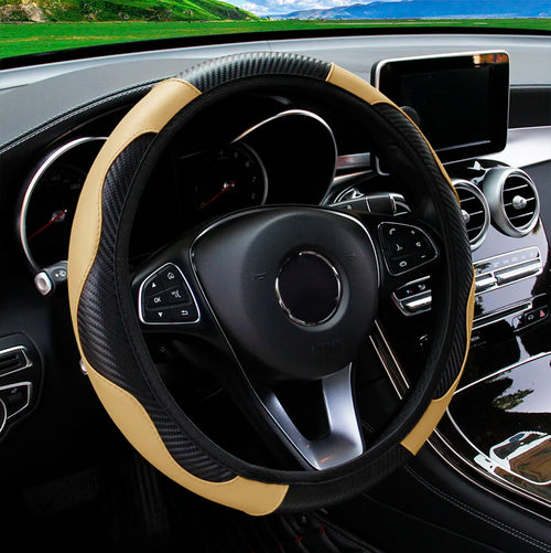 PU Carbon Fiber Leather Car Steering Wheel Cover without Inner Ring