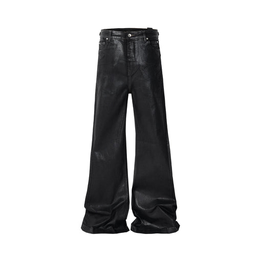 Streetwear Black Wax Leather Strecth Jeans for Men Ropa Hombre Baggy