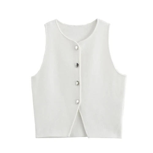 TRAF 2024 Knit Vest For Women Sleeveless Cropped Woman White Vest Fall