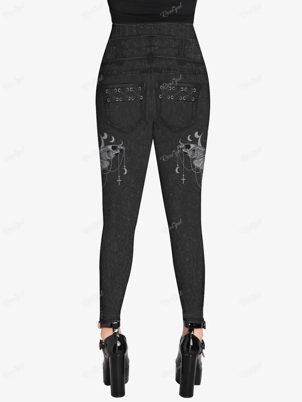 ROSEGAL Plus Size Gothic Leggings 3D Butterfly Jean Lace-up Printed