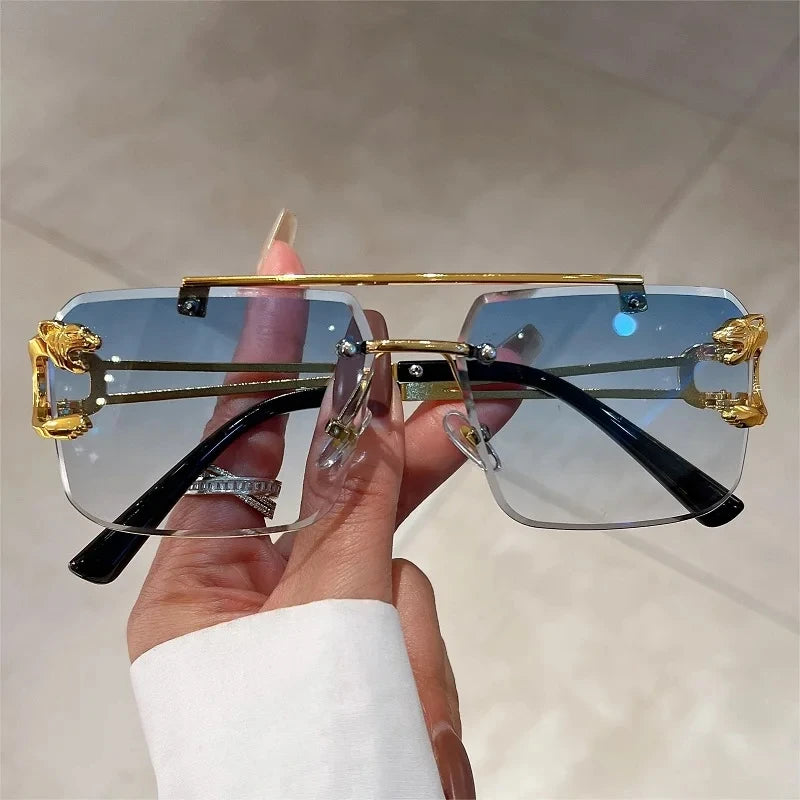 1pcs Retro Frameless MEN'S AND WOMEN'S Sunglasses, Fashionable, Nickel