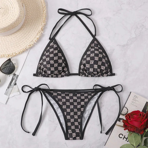 Sexy Rear Tie Fastening Bikini Set Summer Swimsuit S-XL Two Piece