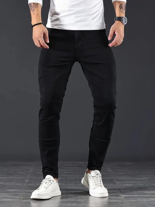 Mens Pants Pure Color Stretch Jeans Street Casual Slim Fit Trousers
