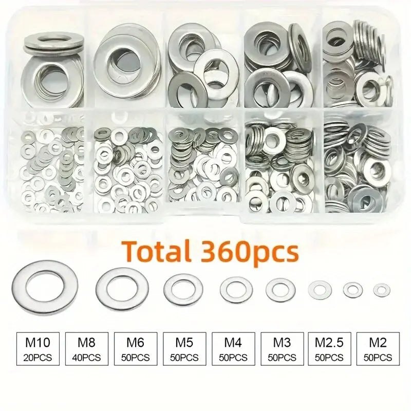 360/580pcs 304 Stainless Steel Flat Washers Set, Perfect For Home