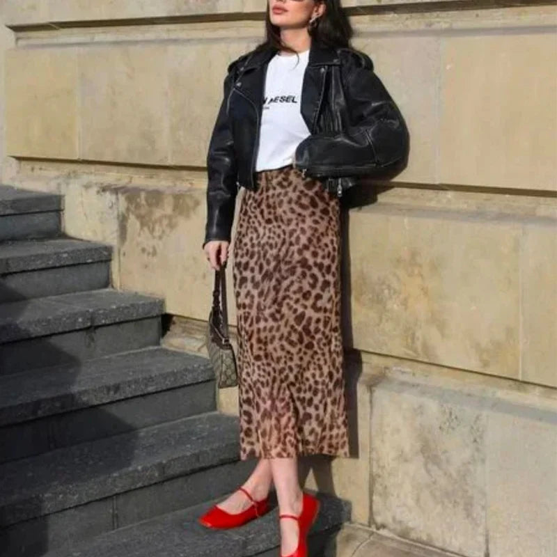 HXAO Leopard Long Skirts Women's 2024 Spring Summer Autumn Elegant