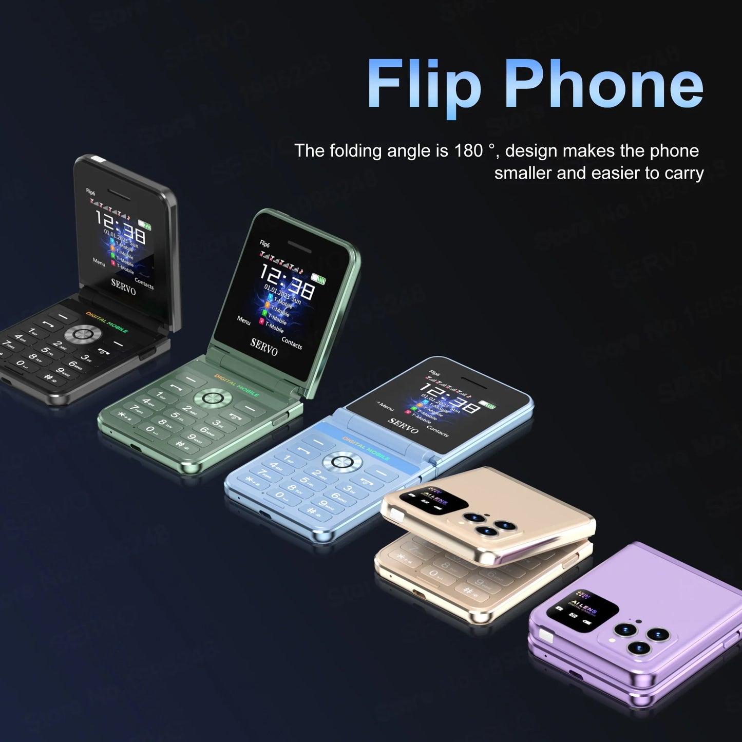 SERVO Flip6 4 SIM Card standby Folding Mobile Phone 2.4” Auto Call