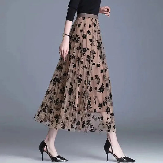 Gauze skirt floral half fairy skirt spring and summer new pleated