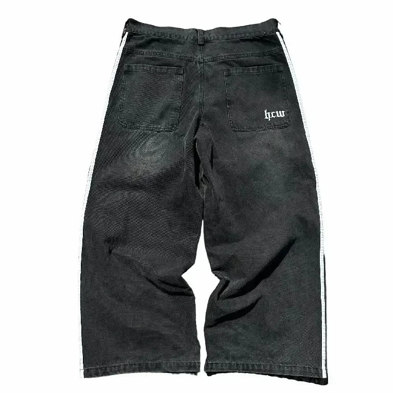 Harajuku Retro Hip Hop Mens Jeans Y2k Black Striped Baggy Jeans Gothic