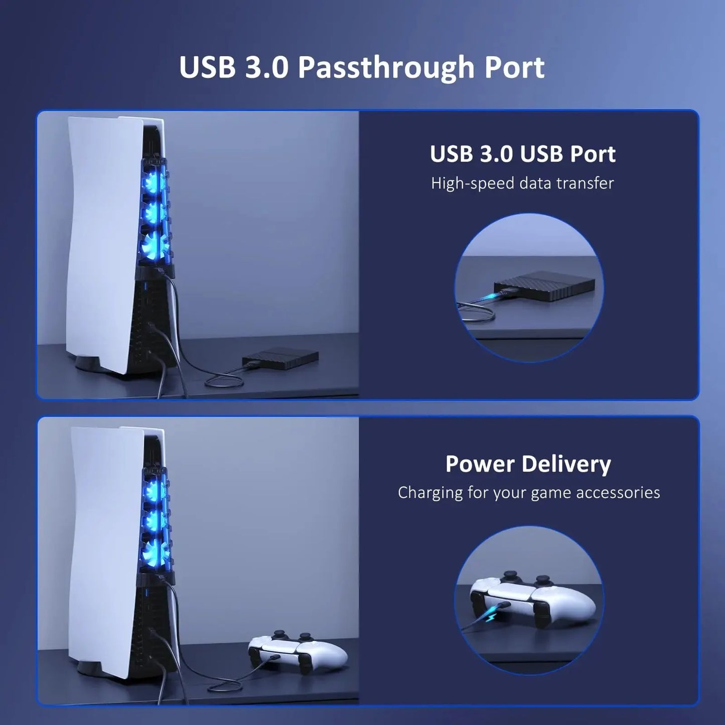 For PS5 Accessories Cooling Fan with LED Light for Playstation 5 Both