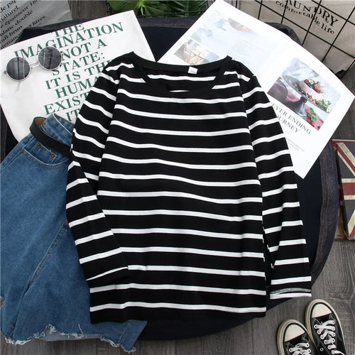 1PC Spring and Autumn Winter Black Striped Top with Foreign Style Ins