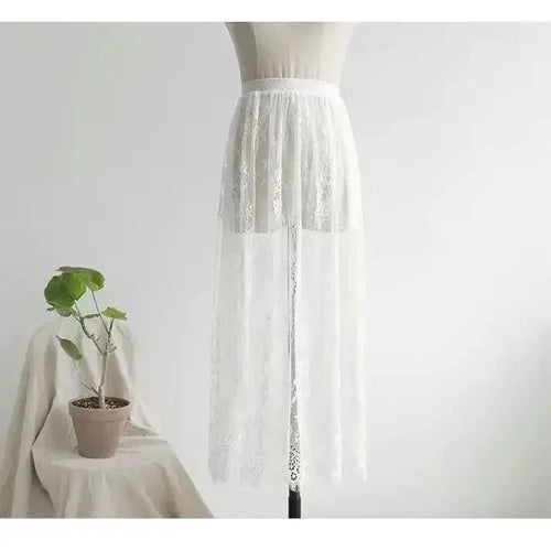 2 Length Elegant Black Skirt White Lace Transparent Long Tulle Skirt