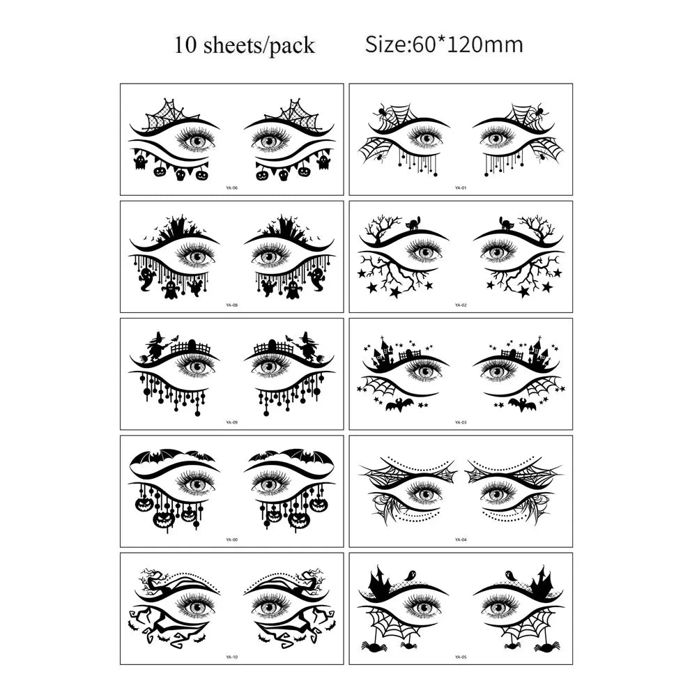 10pcs Halloween Facial Makeup Temporary Tattoo Stickers Waterproof Eye Decoration Tattoo