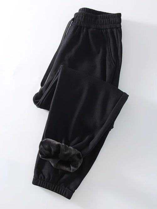 Thick Warm Sweatpants Women Winter Straight Leg Fleece Pants Elastic