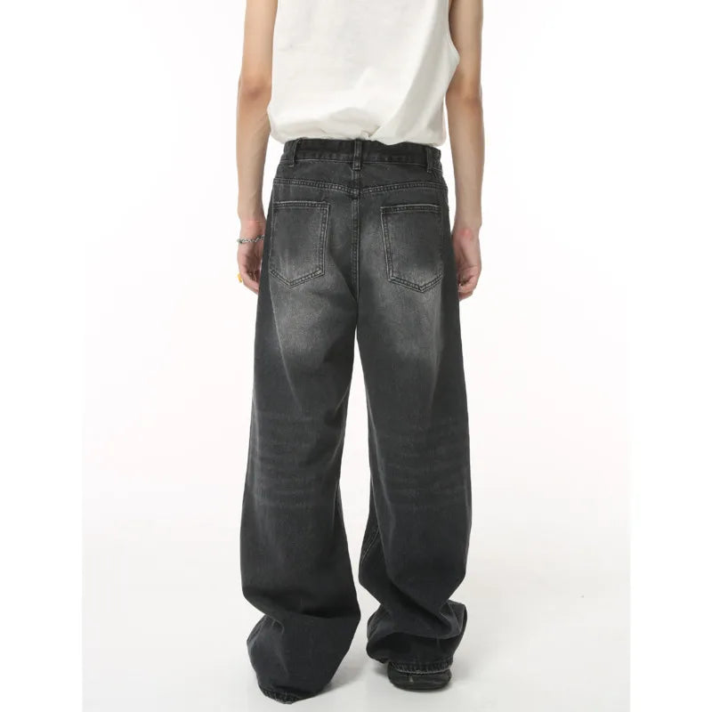 Retro Men's Denim Pants Y2K High Street Wide Leg Loose Denim Pants