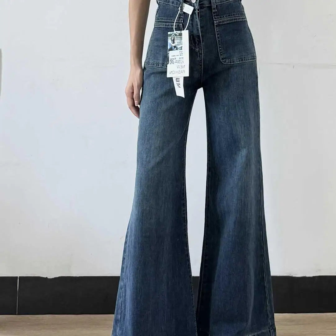 Women's Autumn New Fashion Retro Micro-flared Jeans, Solid Color