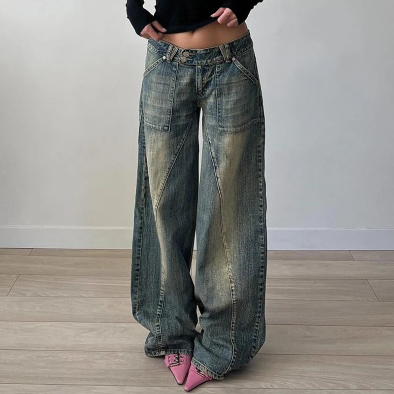 BIIKPIIK Vintage Washed Loose Fit Jeans Casual Denim Pants For Women
