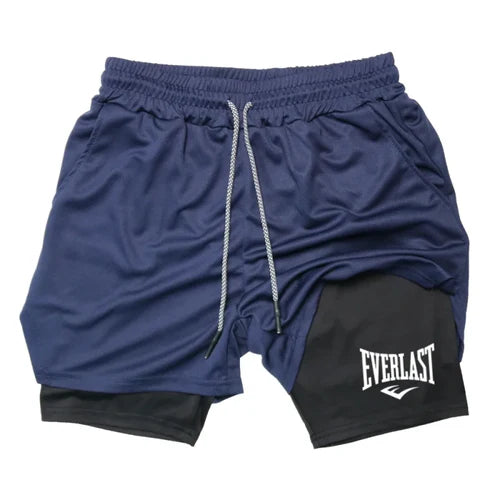 Men's compression gym shorts, EVERLAST printed sports pants, double
