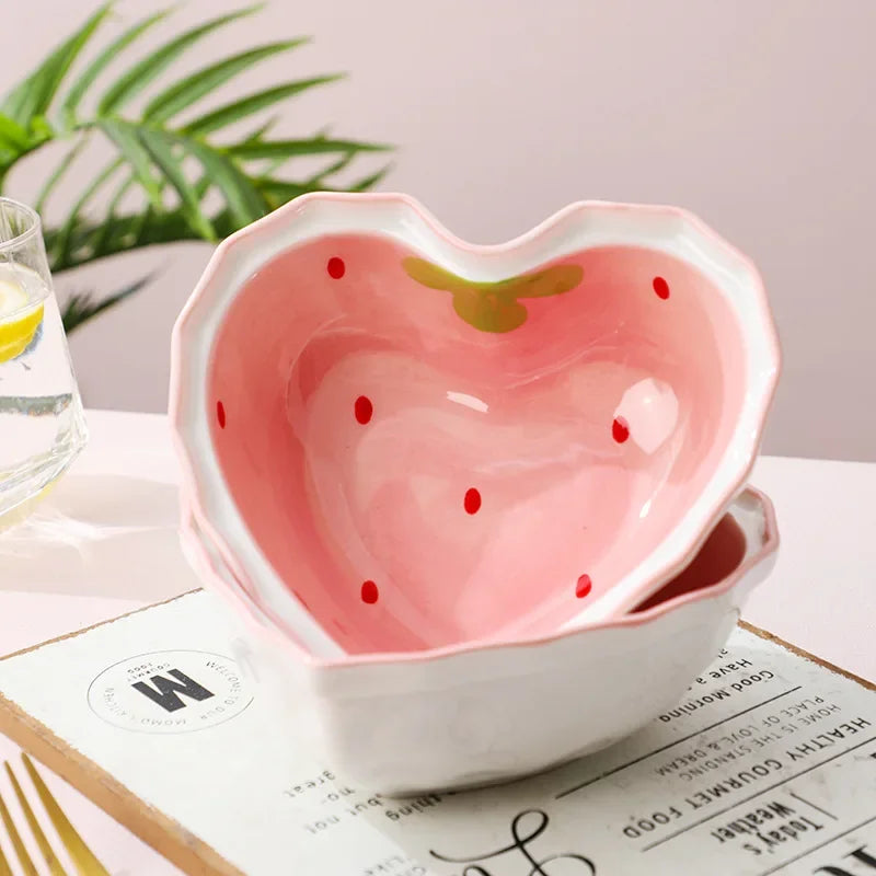 Strawberry Ramen Bowls and Spoons Creative Ceramics Anti-scald Instant
