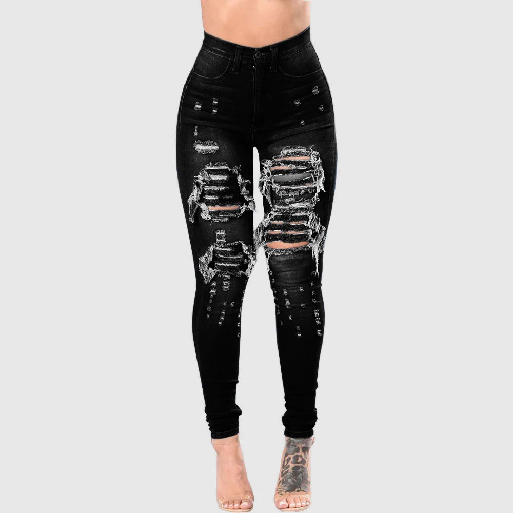 2023 Autumn High Waist Ripped Jeans For Women Fashion Stretch Skinny