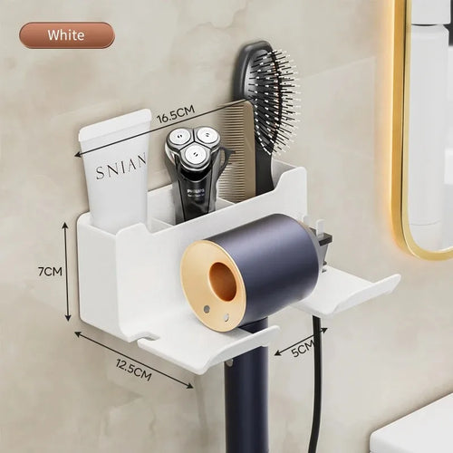 Wall mounted non perforated hair dryer storage rack Bathroom hair