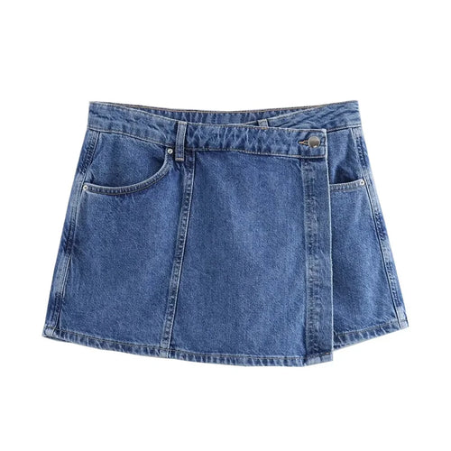 TRAF Blue Denim Shirt Woman Short Sleeve Cropped Shirt Women Summer