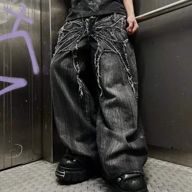 Y2K Baggy Jeans vintage Splicing embroidery Pattern high quality jeans