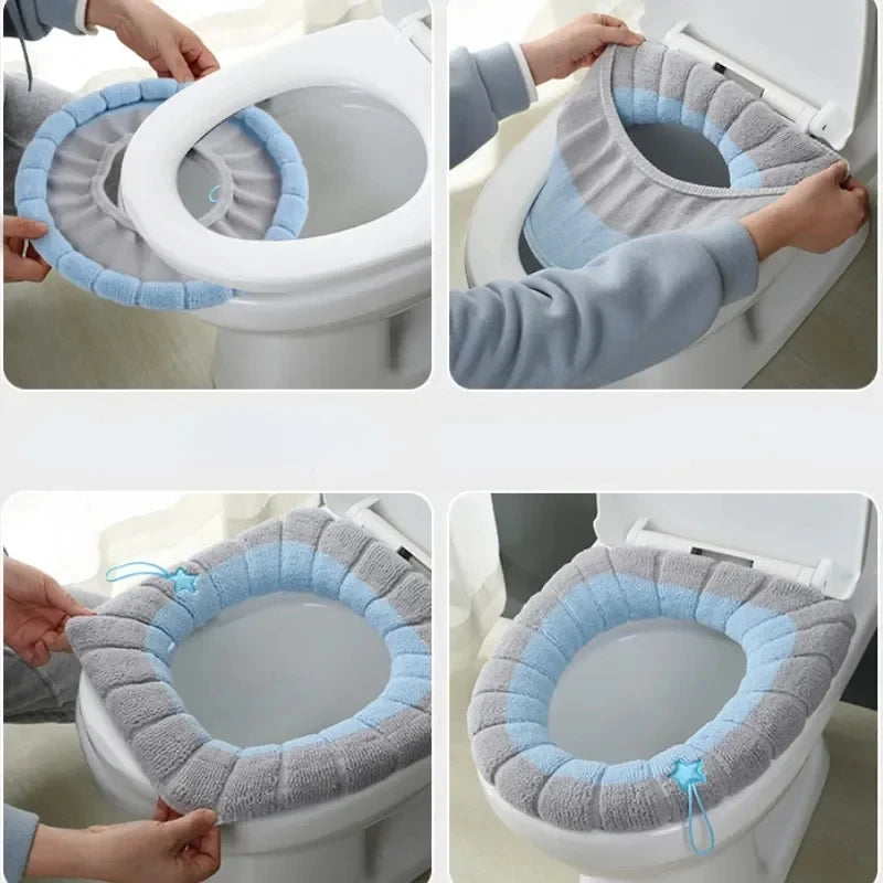 Knitted Warm Toilet Cover with Carry Handle Four Seasons Thickened