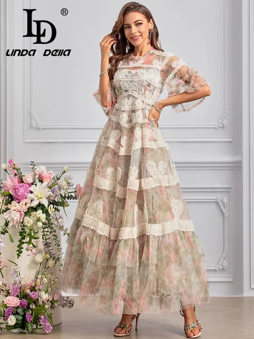 LD LINDA DELLA Summer Runway Fashion Dresses Women's Bohemian Floral