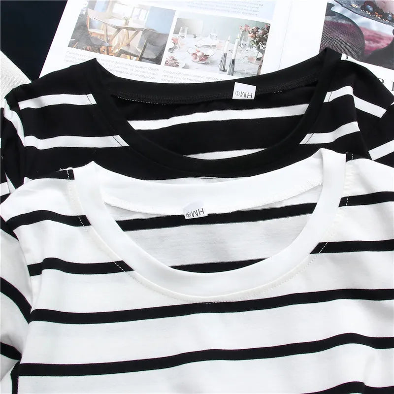 1PC Spring and Autumn Winter Black Striped Top with Foreign Style Ins