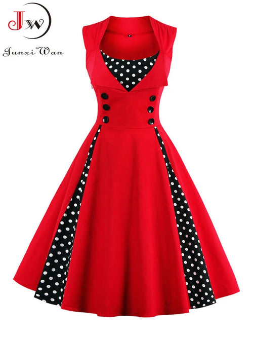 S-5XL Women Robe Retro Vintage Dress 50s 60s Rockabilly Dot Swing Pin