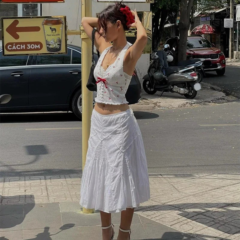 WhereMery Korean Fashion Print Halter Camis Tank Tops Summer Knitted