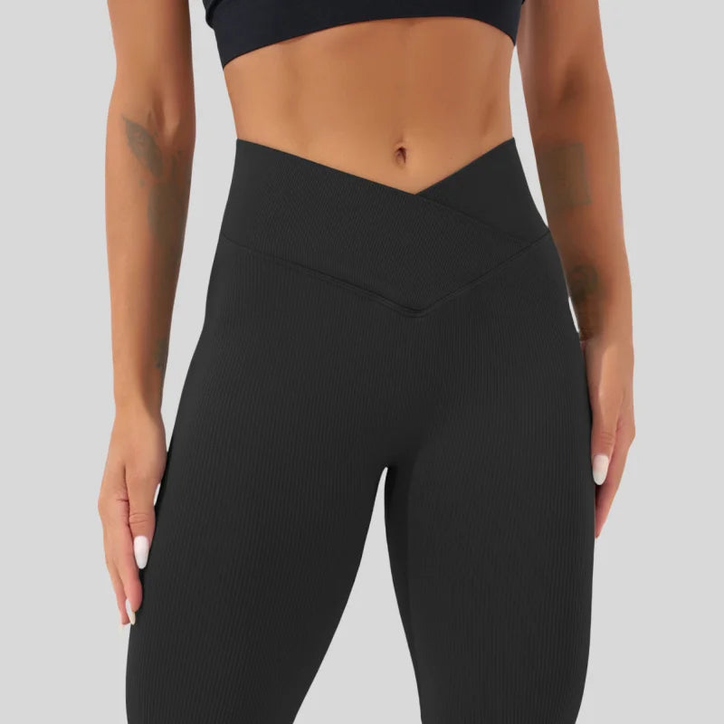 Ribbed High Waist Flare Leggings Women’s Slim Fit Pant Wide-leg Yoga